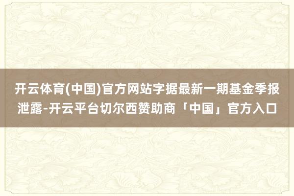 开云体育(中国)官方网站字据最新一期基金季报泄露-开云平台切尔西赞助商「中国」官方入口